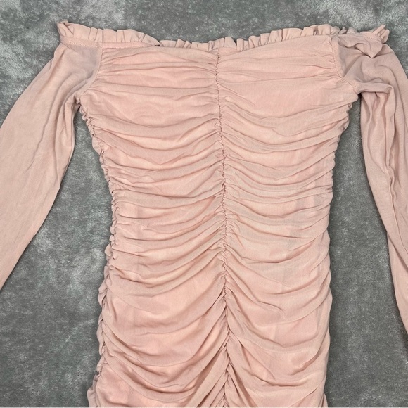 Hello Molly Dress Womens Medium Pink Feminine Ruched Bodycon Mesh Coquette Mini - Picture 8 of 11